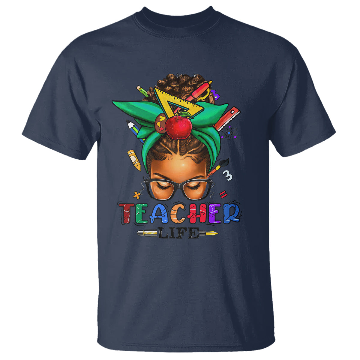 black-teacher-life-messy-bun-african-american-educate-t-shirt
