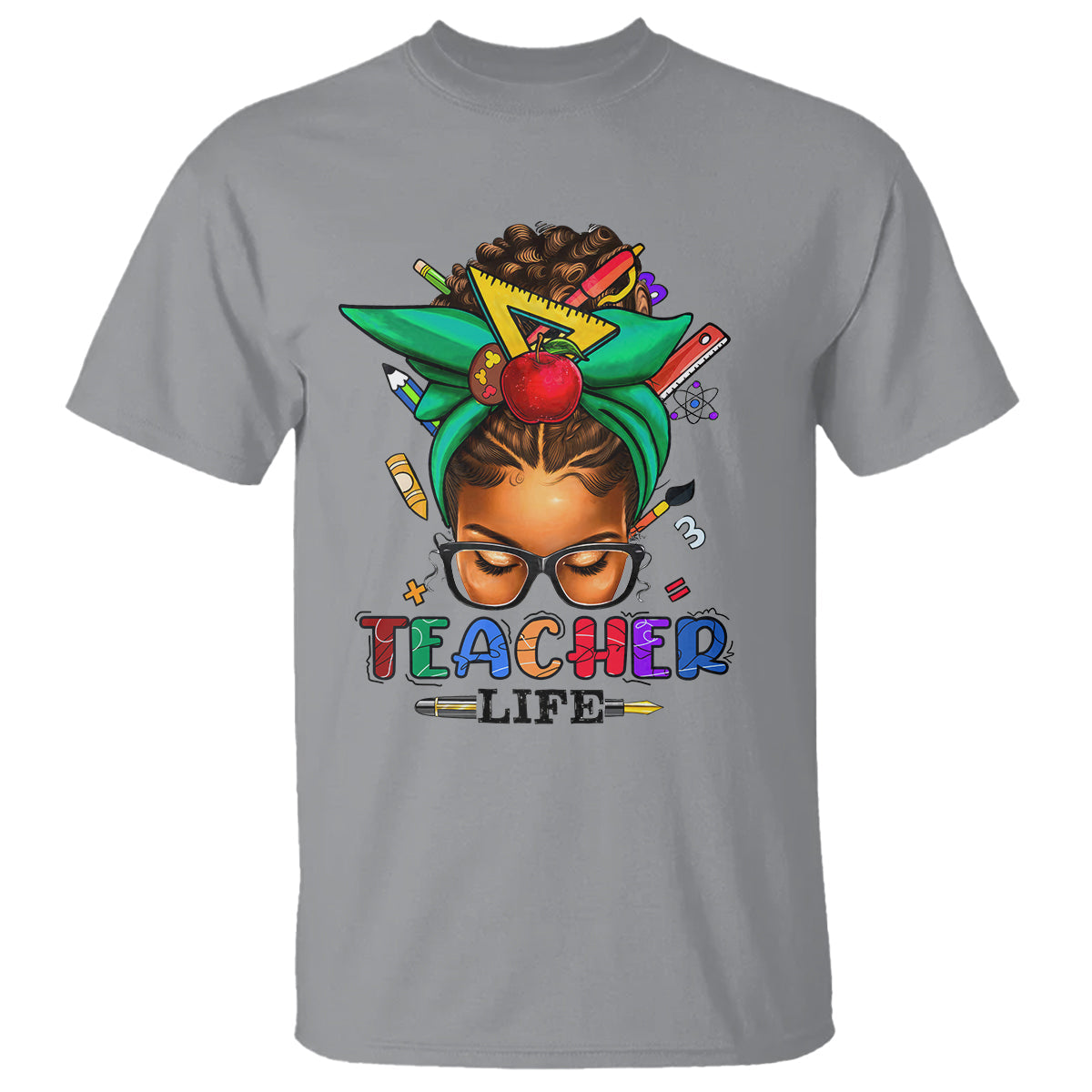 black-teacher-life-messy-bun-african-american-educate-t-shirt