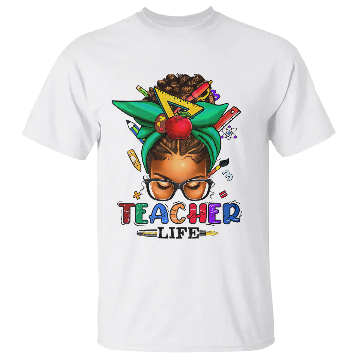 black-teacher-life-messy-bun-african-american-educate-t-shirt