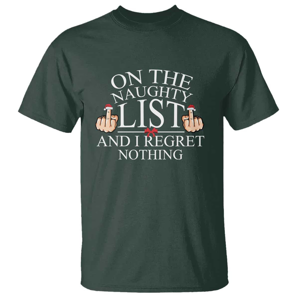 funny-christmas-t-shirt-on-the-list-of-naughty-and-i-regret-nothing-middle-finger