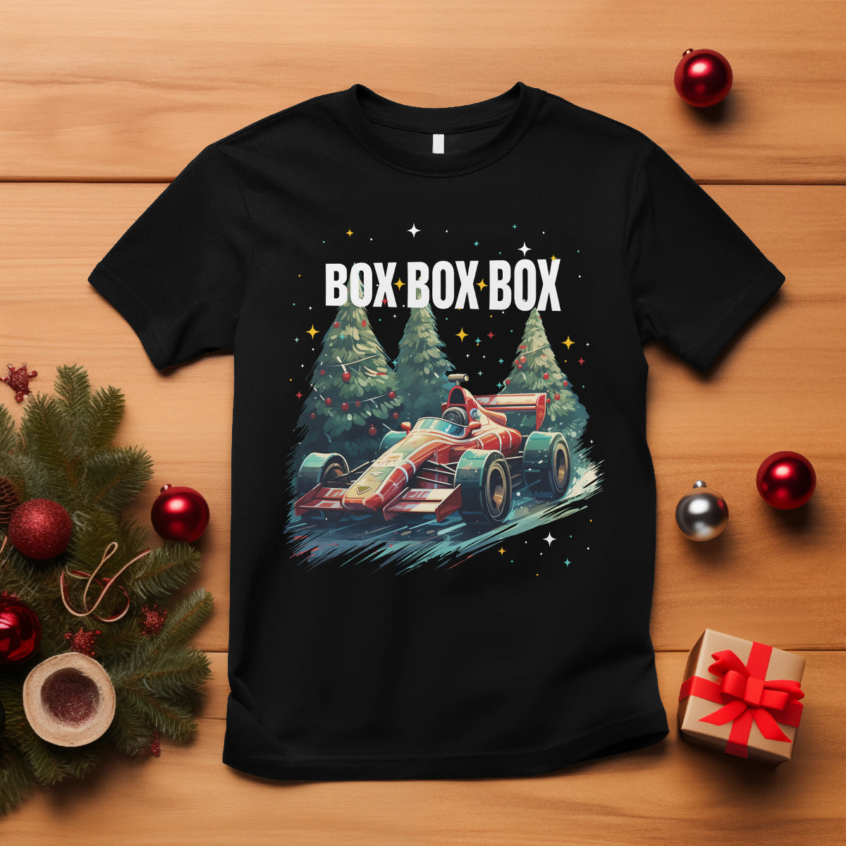 car-racing-christmas-box-box-box-xmas-tree-colorful-light-t-shirt