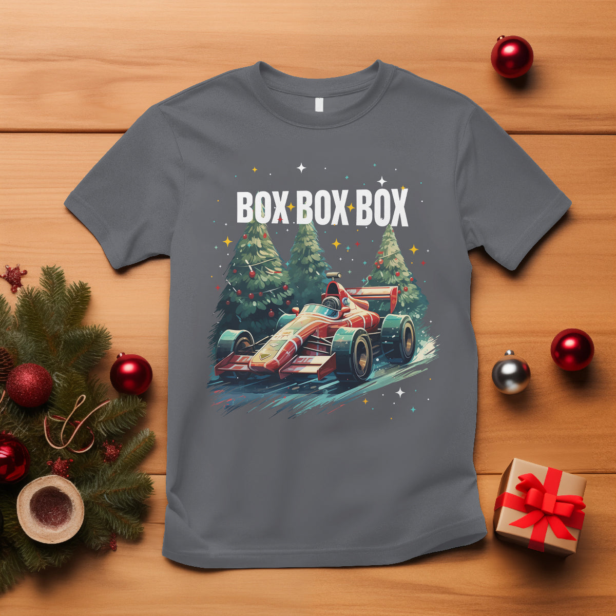 car-racing-christmas-box-box-box-xmas-tree-colorful-light-t-shirt