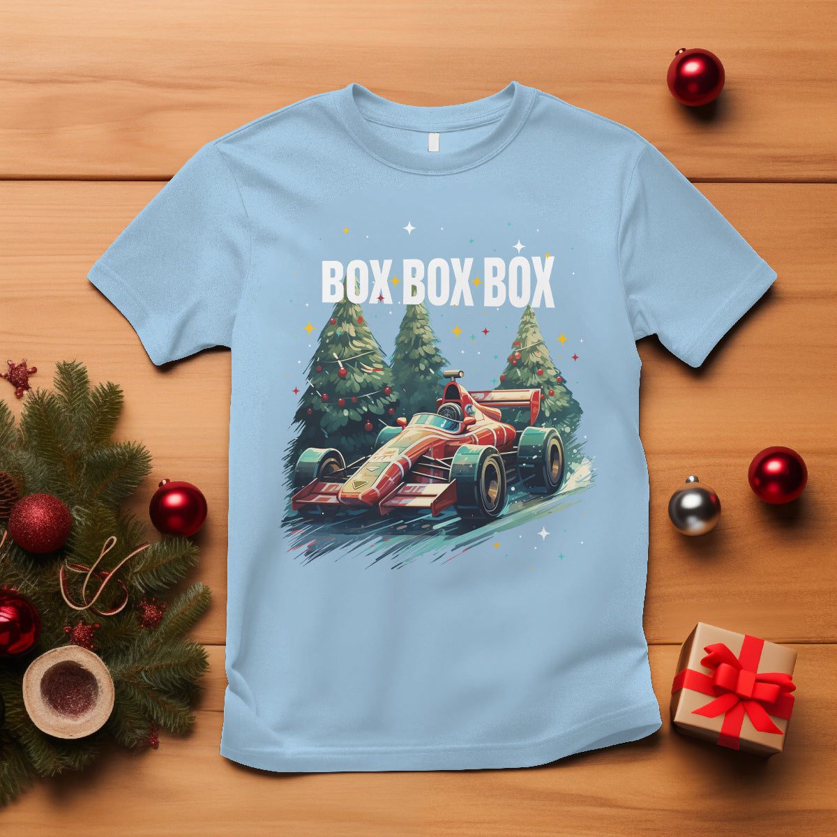 car-racing-christmas-box-box-box-xmas-tree-colorful-light-t-shirt