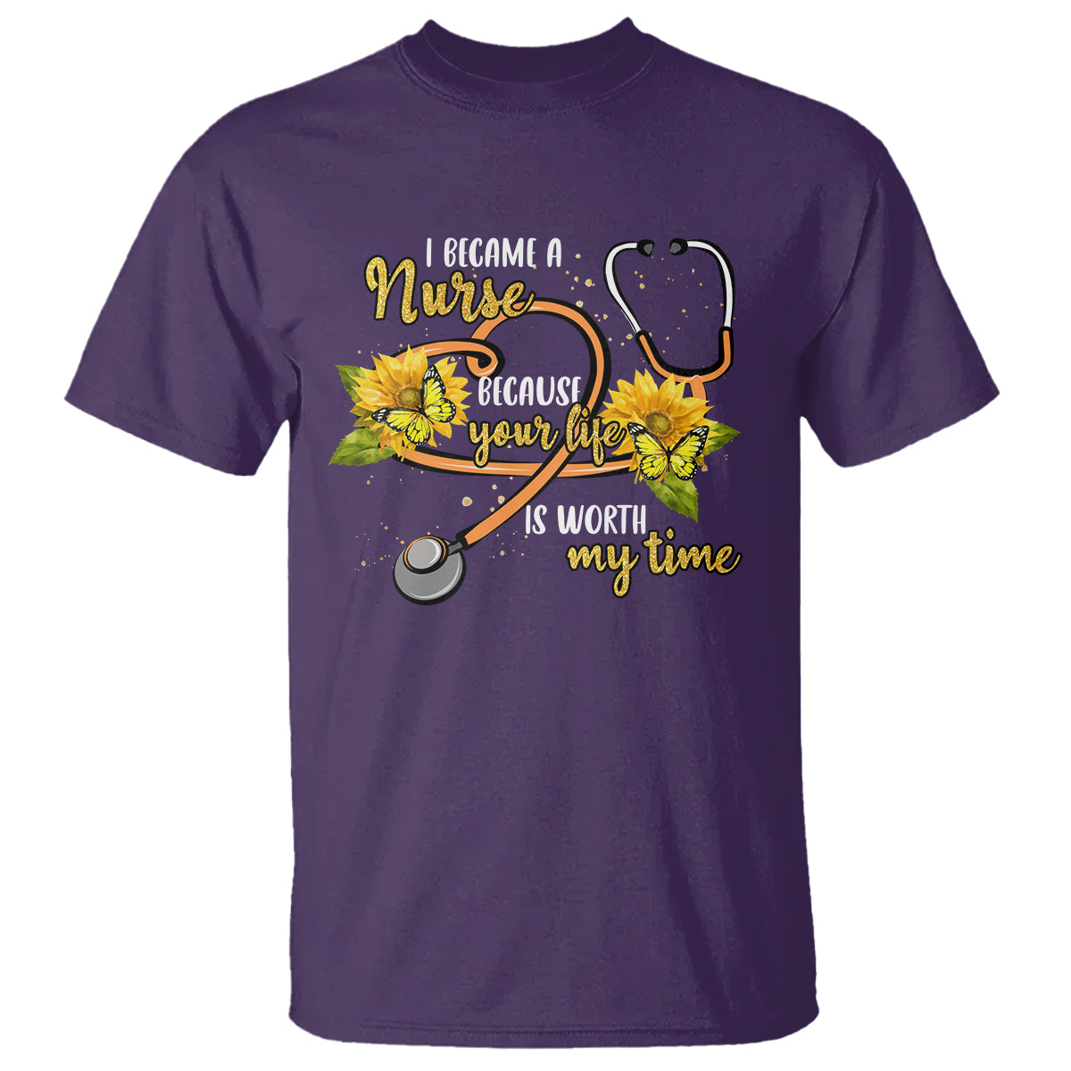 i-became-a-nurse-because-your-life-is-worth-my-time-sunflower-butterfly-t-shirt
