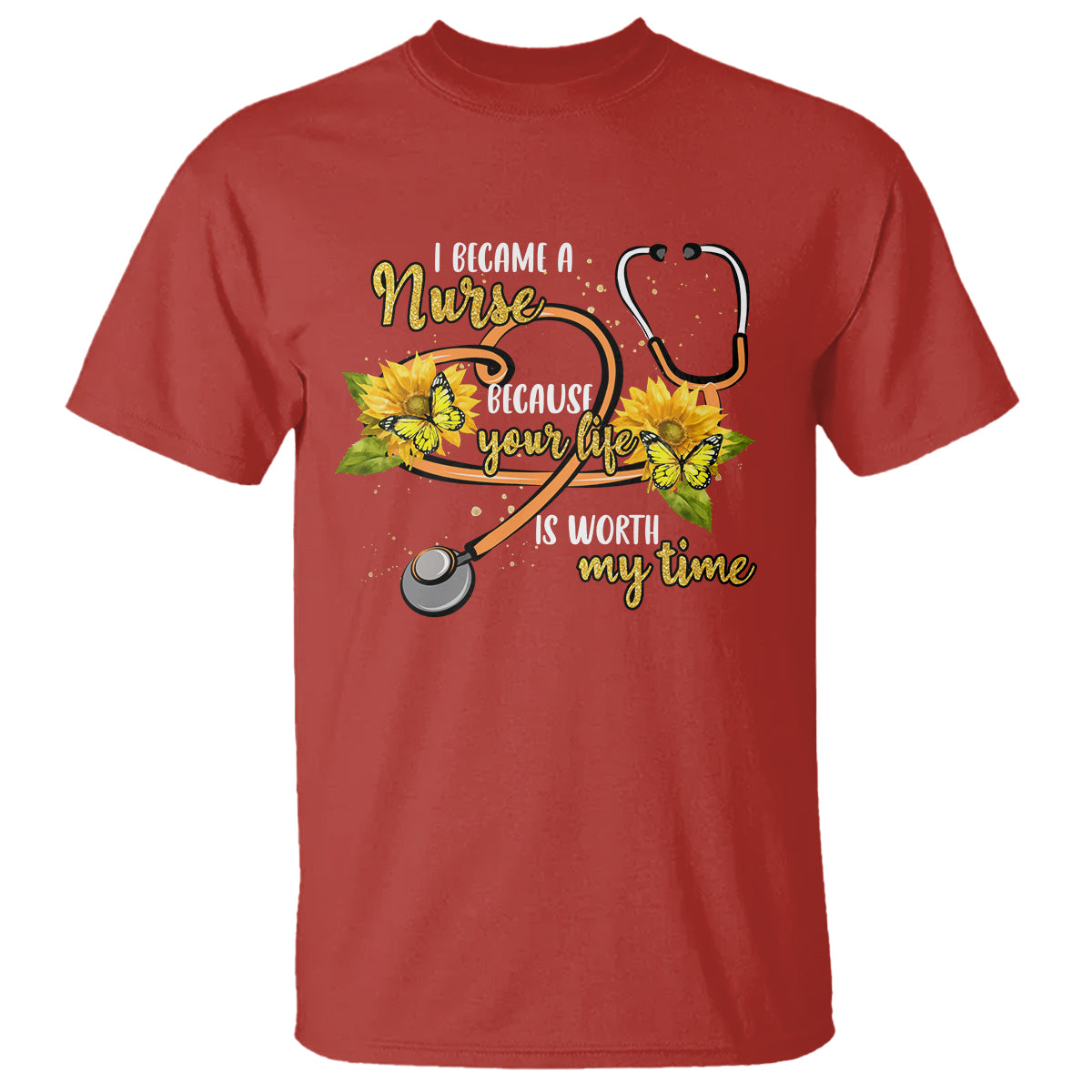 i-became-a-nurse-because-your-life-is-worth-my-time-sunflower-butterfly-t-shirt