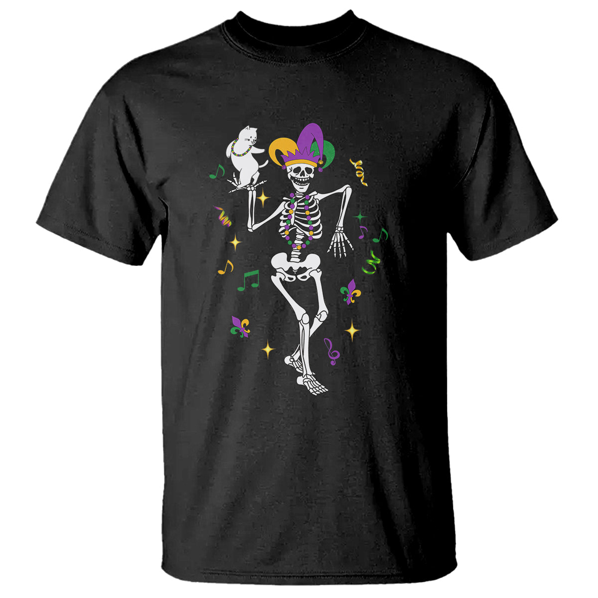 mardi-gras-funny-jester-skeleton-dancing-with-cat-t-shirt