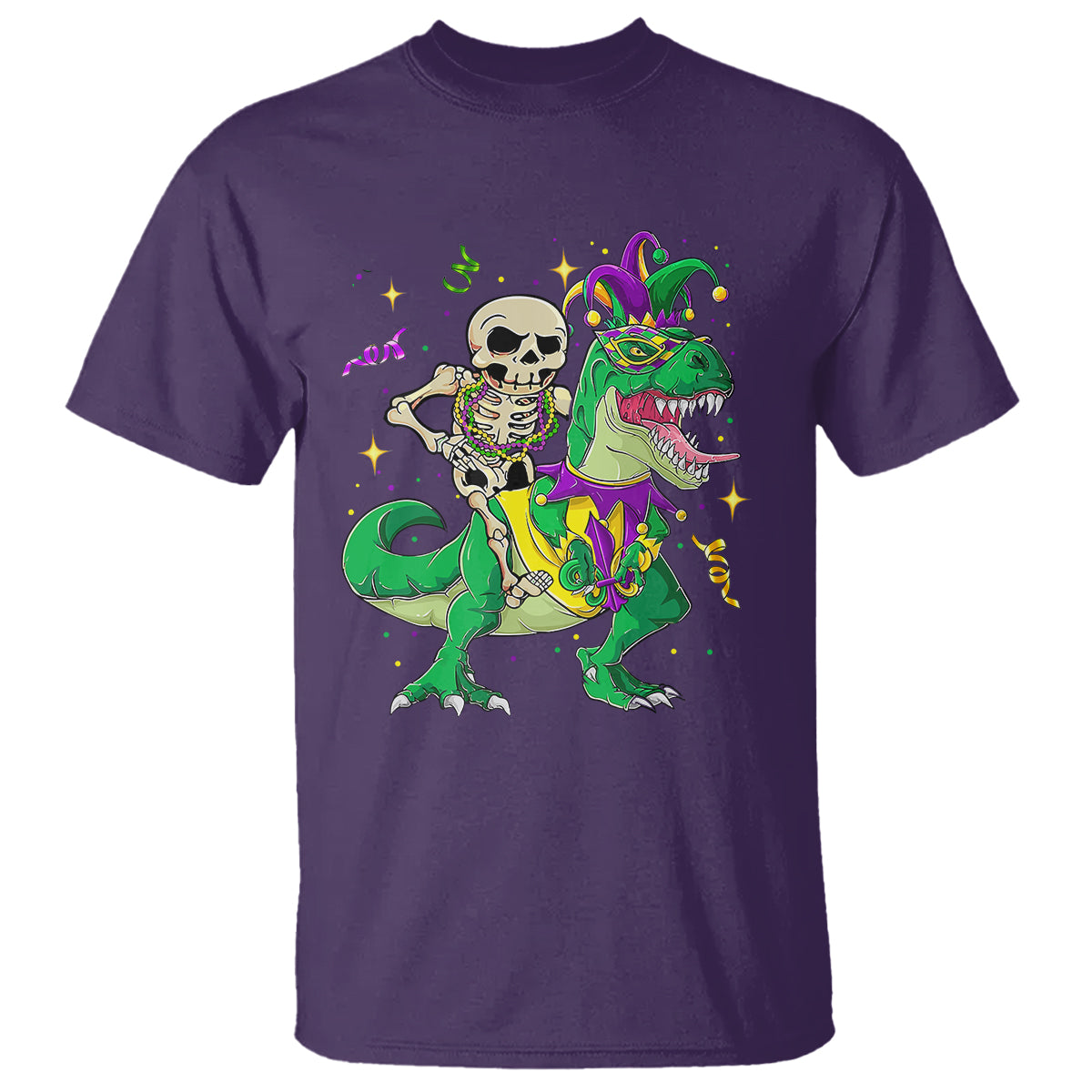 mardi-gras-funny-skeleton-on-dinosaur-jester-beads-t-shirt