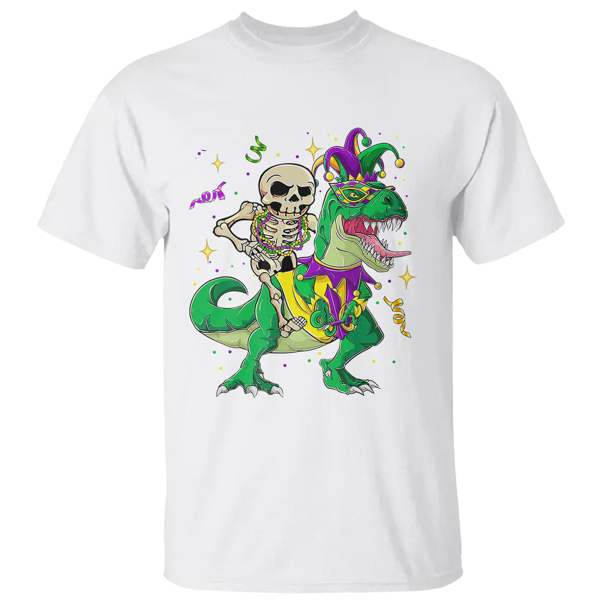 mardi-gras-funny-skeleton-on-dinosaur-jester-beads-t-shirt