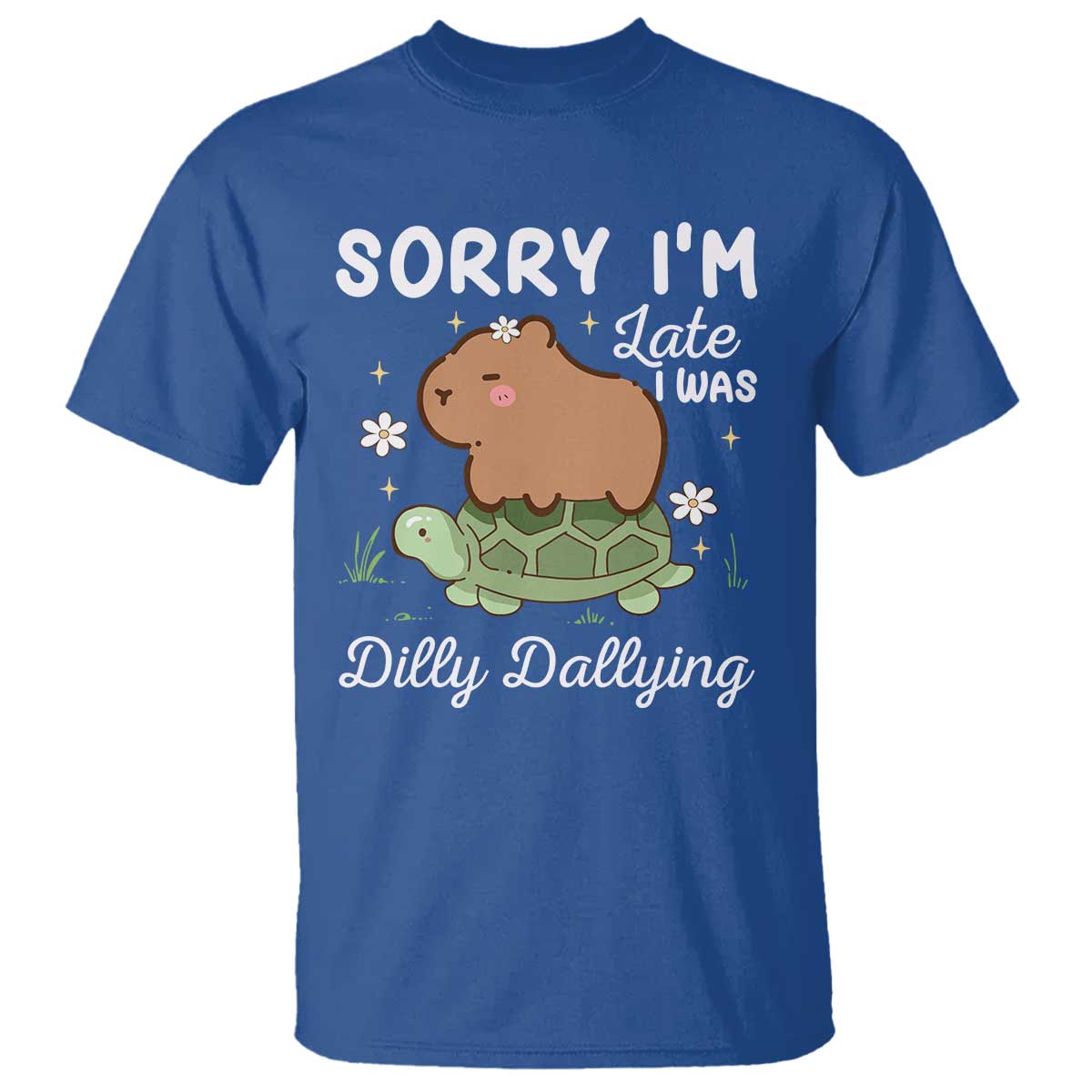 funny-sorry-im-late-i-was-dilly-dallying-t-shirt-cute-capybara-and-turtle