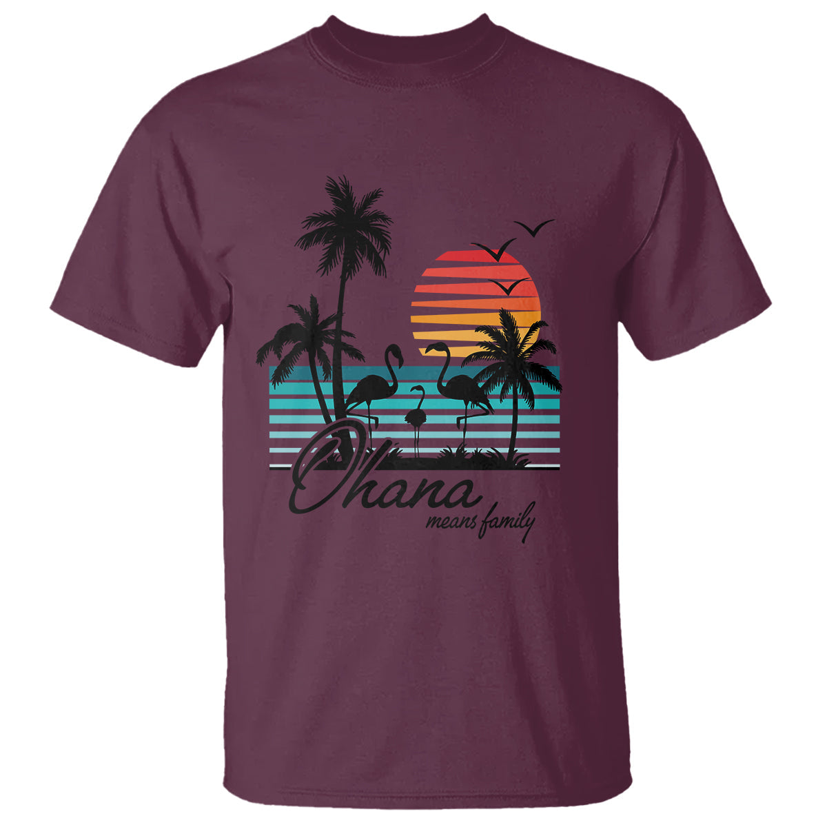 hawaiian-t-shirt-ohana-means-family-flamingo-sunset-beach-hawaii-summer-vacation