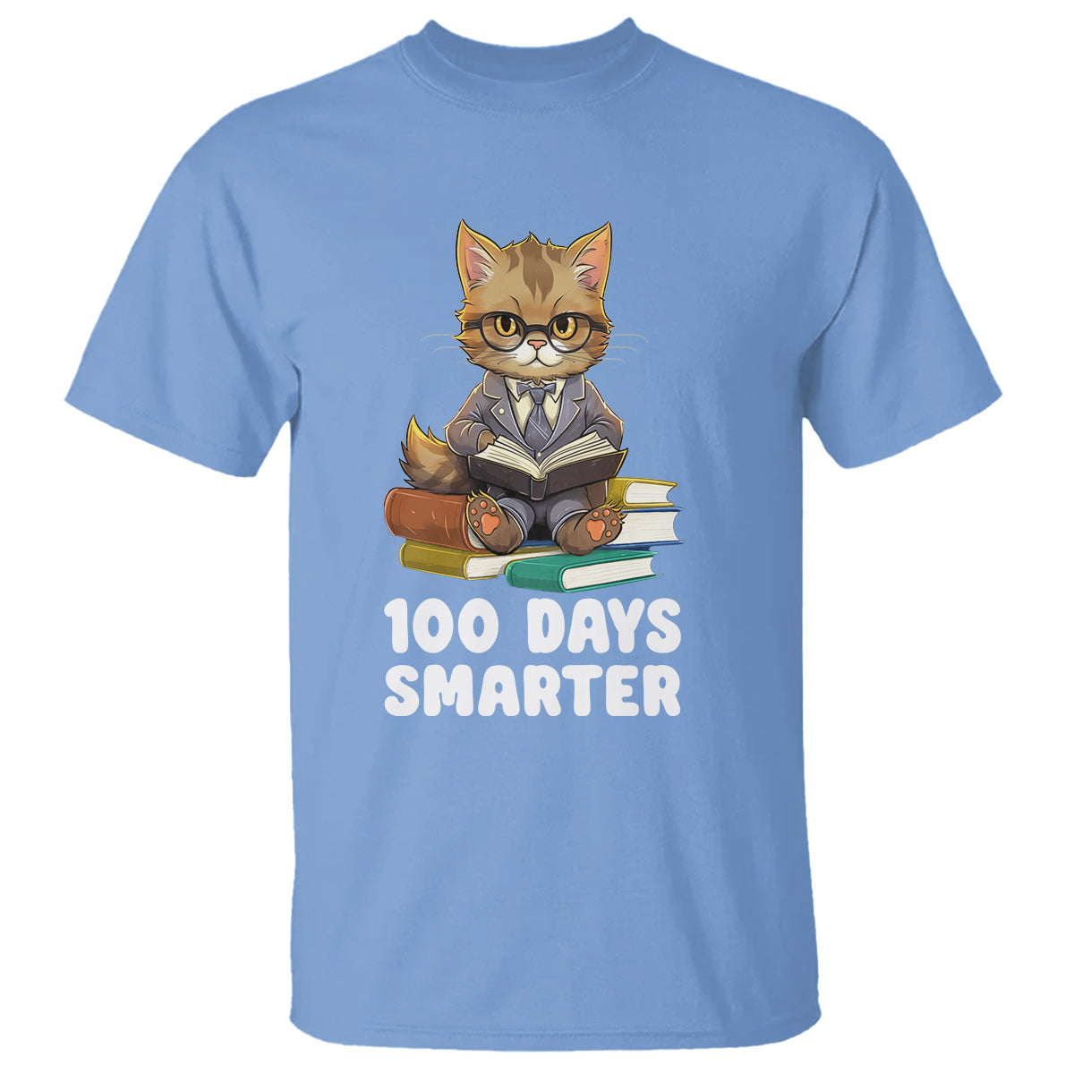 100th-day-of-school-t-shirt-100-days-smarter-funny-kitty-cat-reading-book-1