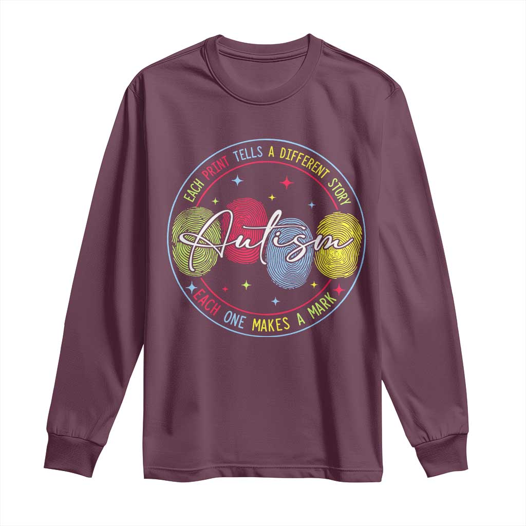 Autism Long Sleeve Shirt Fingerprint Autism Each Print Tells A Different Story