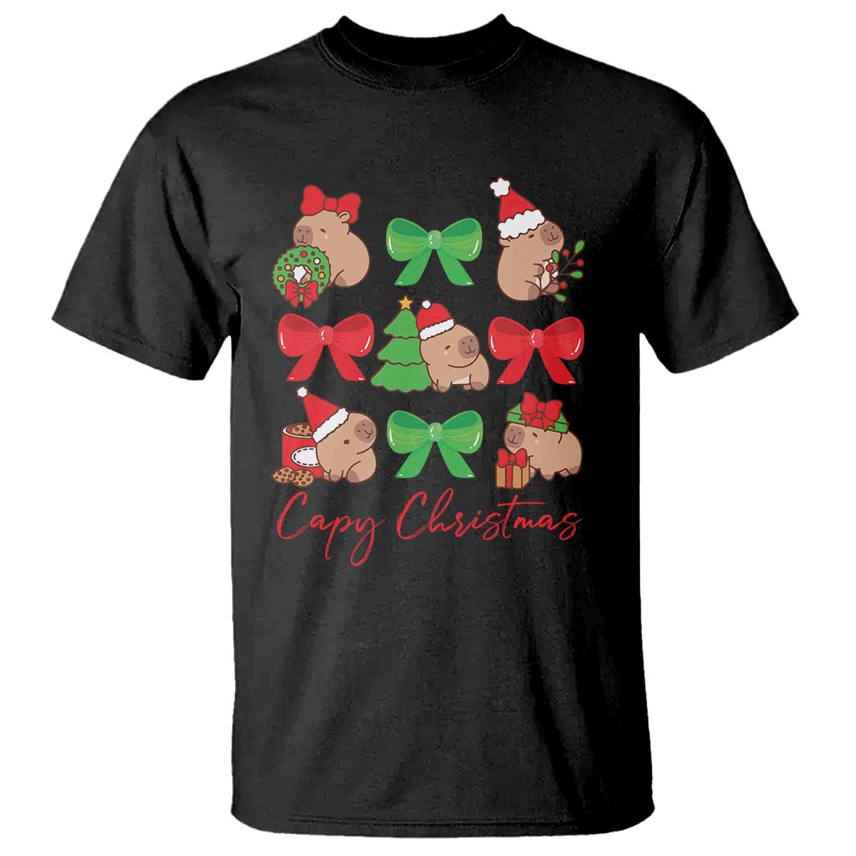 funny-capybara-christmas-t-shirt-cute-capy-coquette-bow