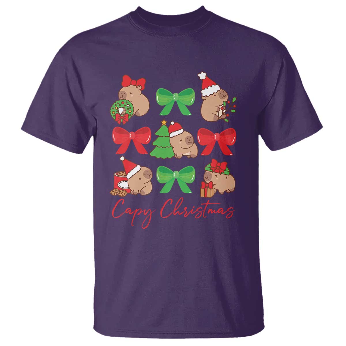 funny-capybara-christmas-t-shirt-cute-capy-coquette-bow