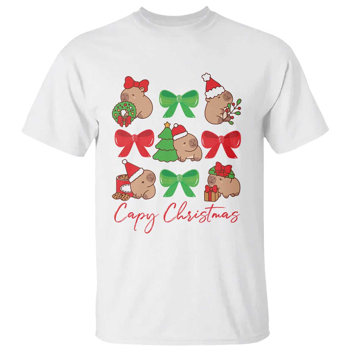 funny-capybara-christmas-t-shirt-cute-capy-coquette-bow