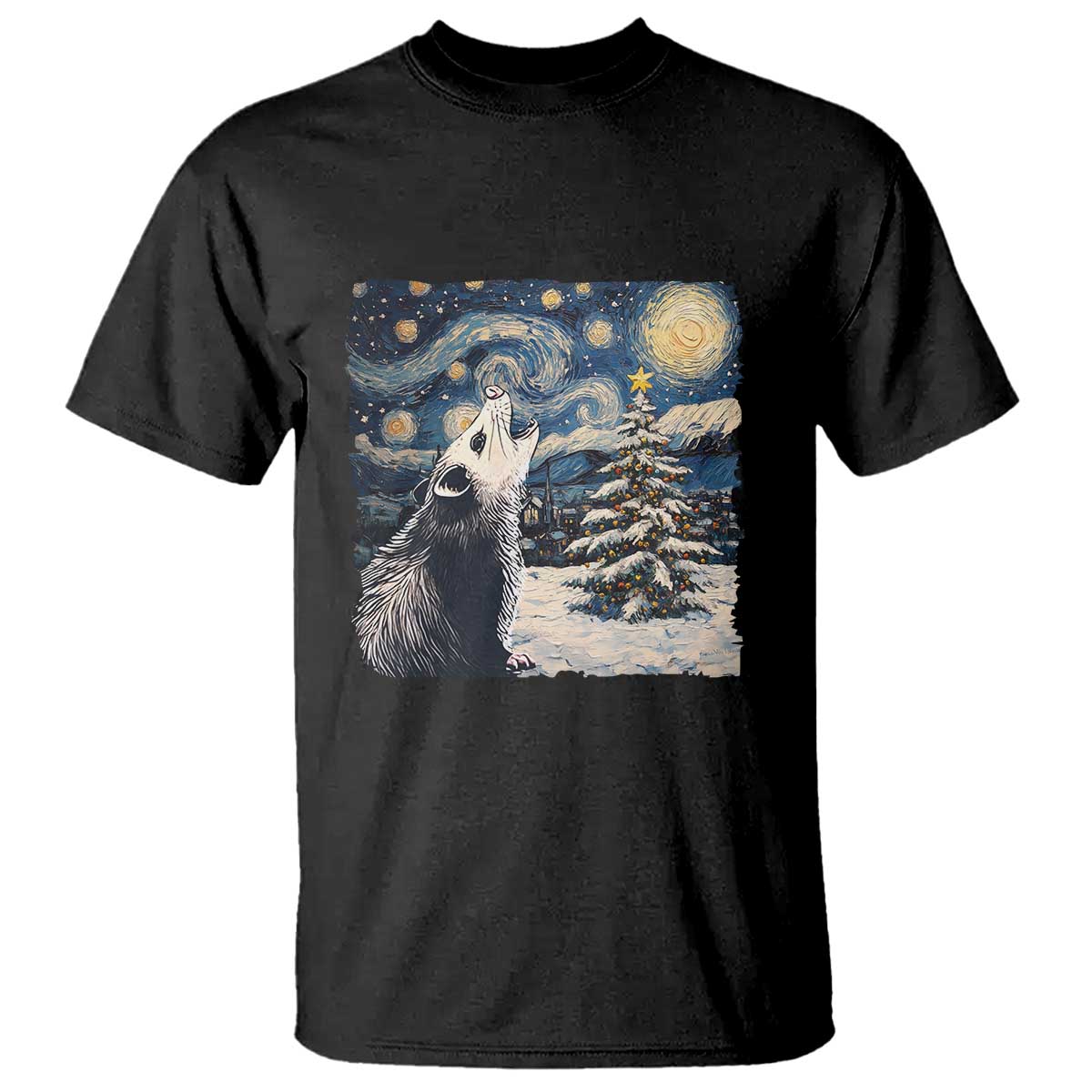 christmas-starry-night-opossum-t-shirt