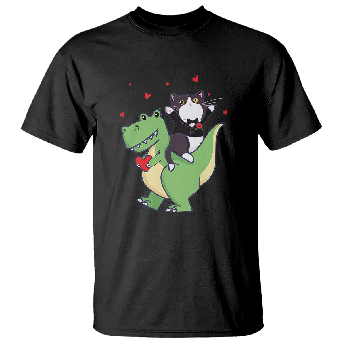 valentines-day-t-shirt-cat-riding-dinosaur-cool-tuxedo-on-suit-and-take-rose
