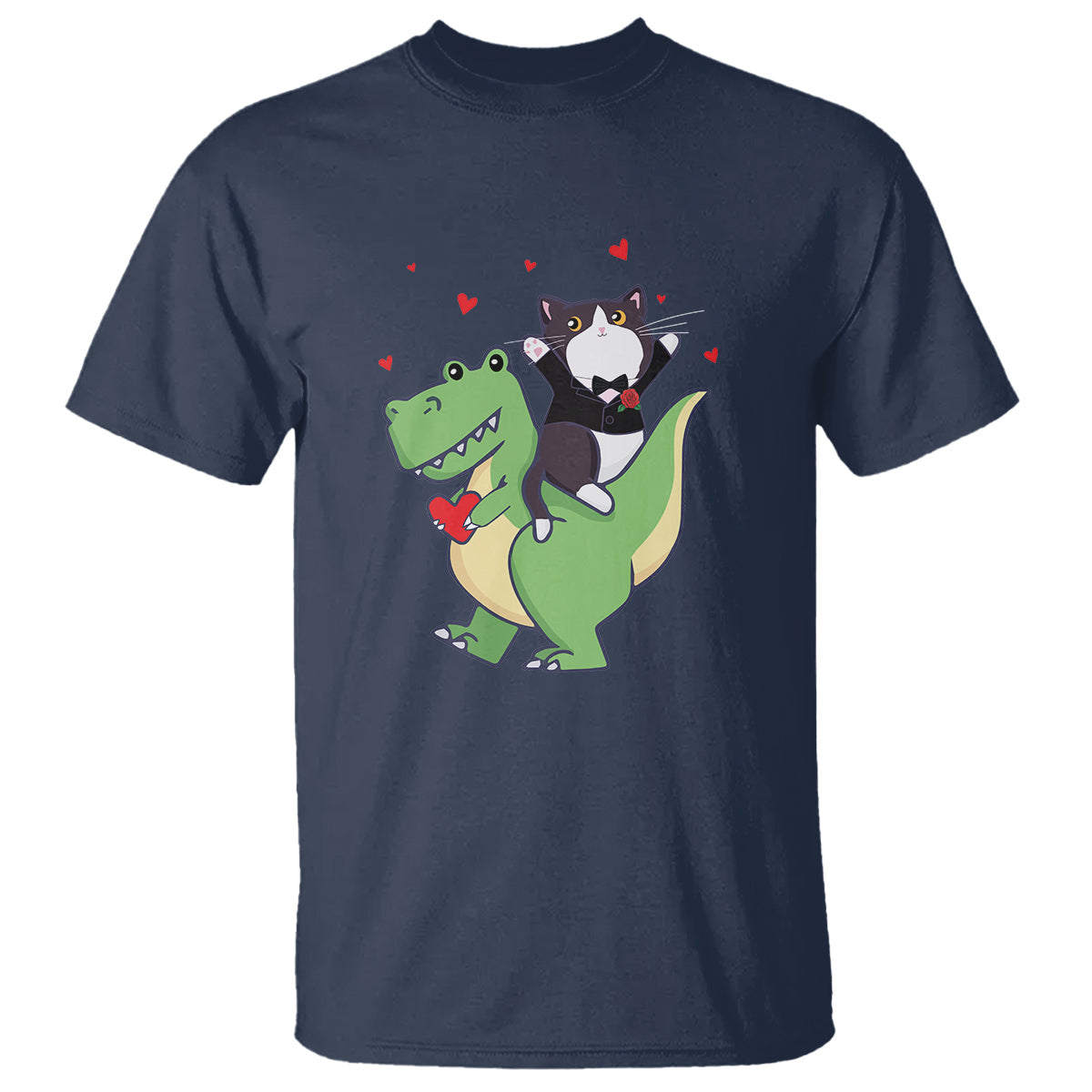 valentines-day-t-shirt-cat-riding-dinosaur-cool-tuxedo-on-suit-and-take-rose
