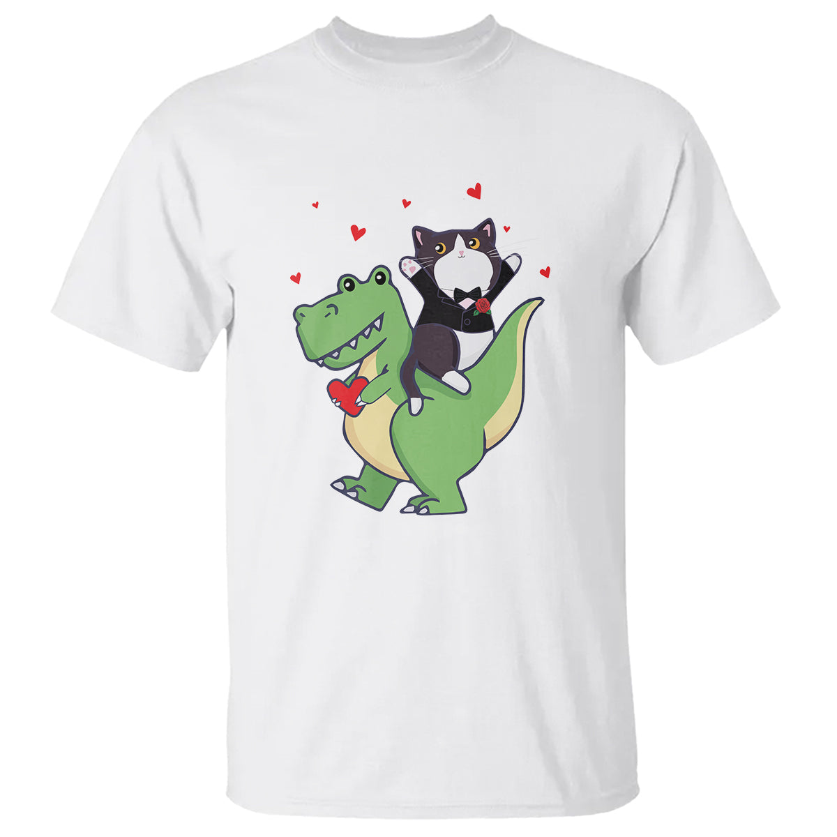 valentines-day-t-shirt-cat-riding-dinosaur-cool-tuxedo-on-suit-and-take-rose