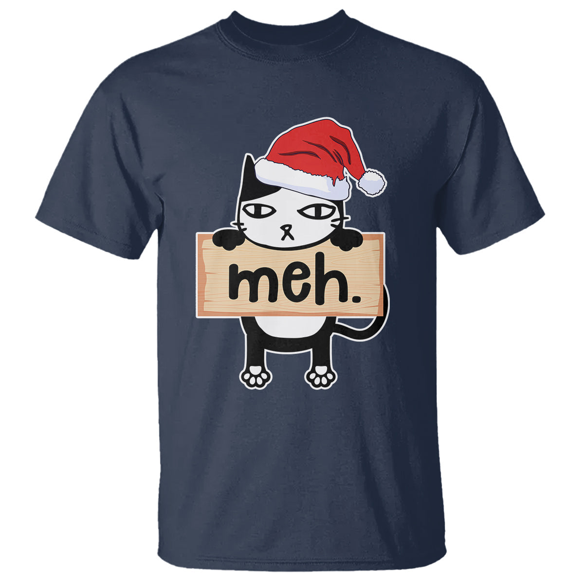 meh-black-cat-sarcastic-funny-christmas-t-shirt