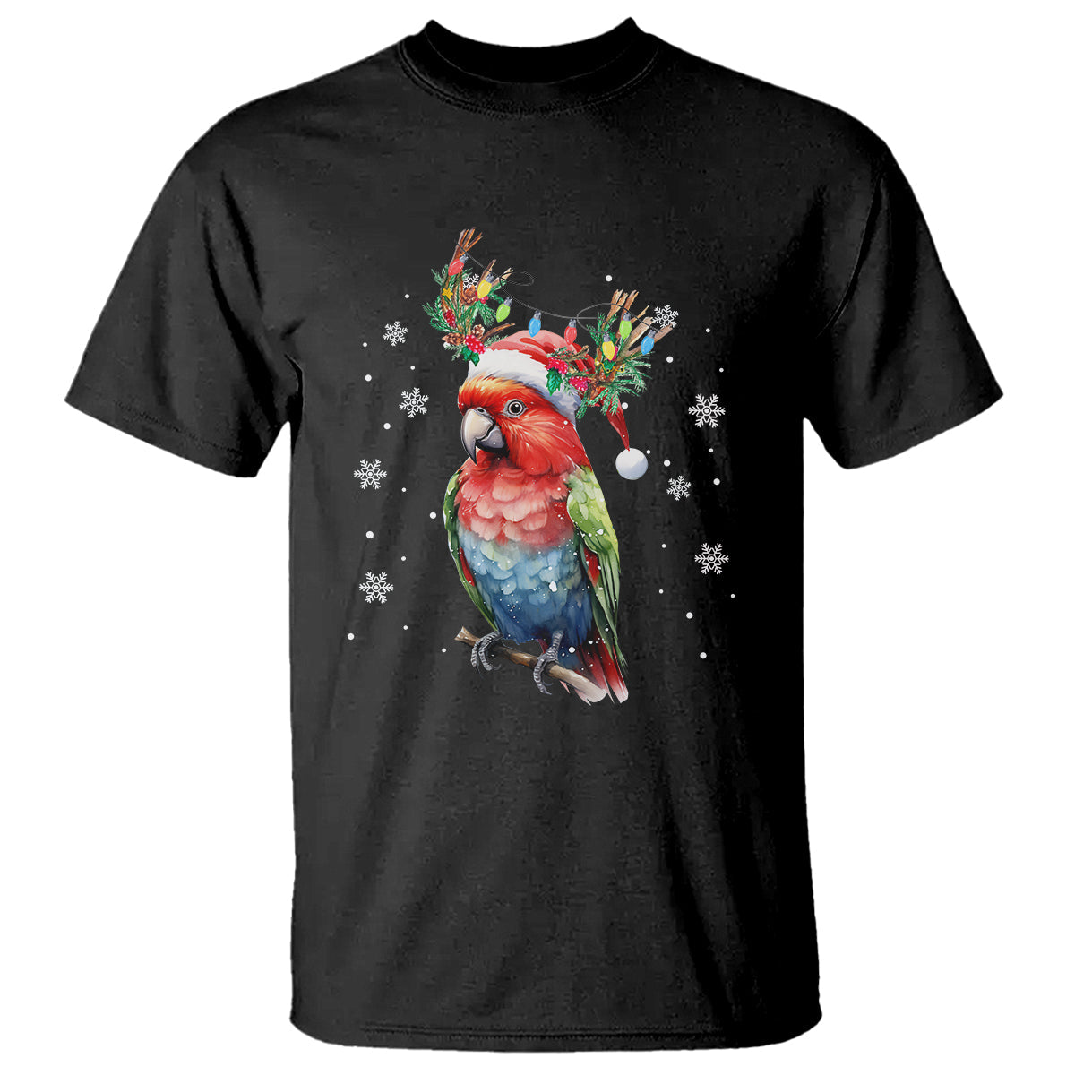 christmas-t-shirt-cute-parot-reindeer-santa-hat