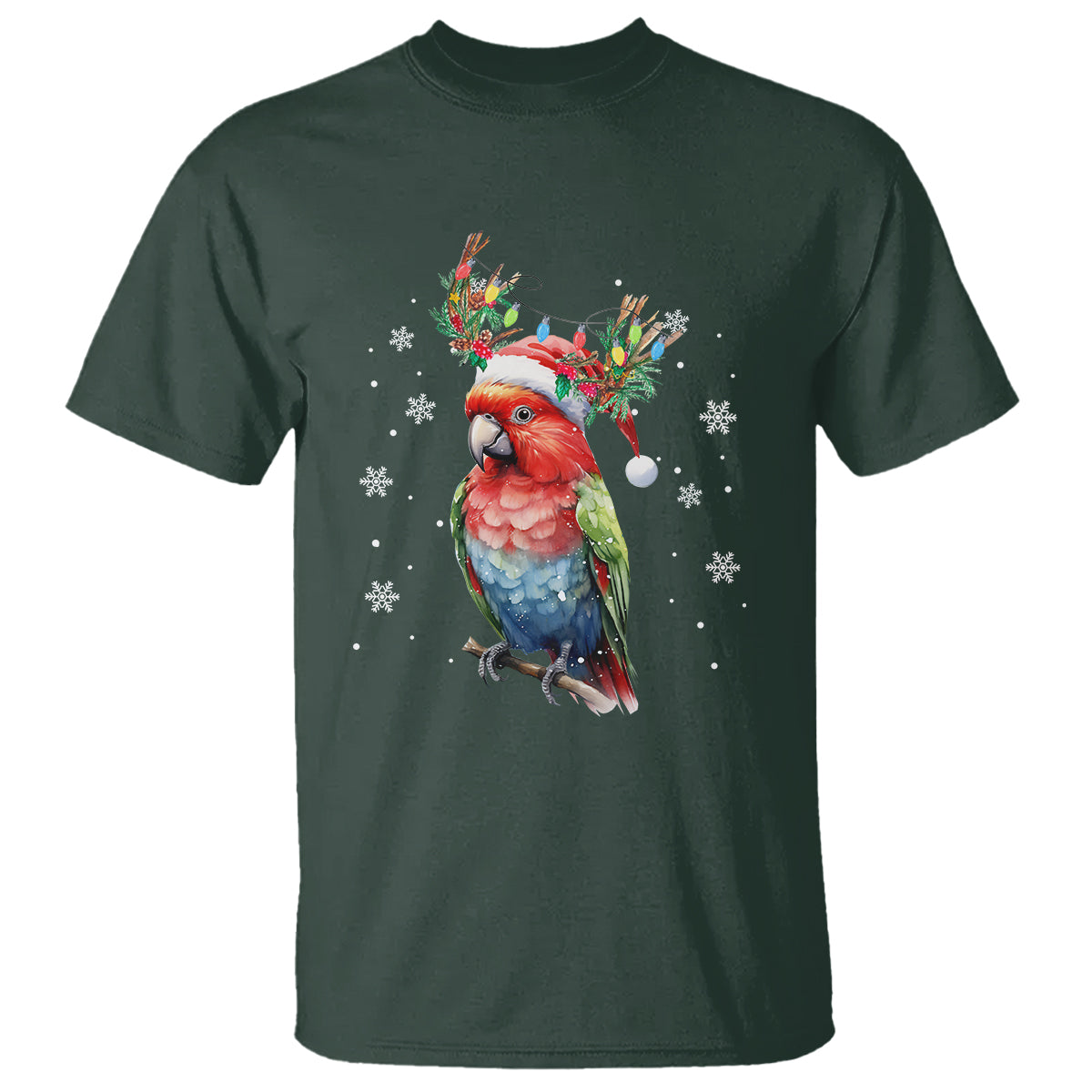 christmas-t-shirt-cute-parot-reindeer-santa-hat