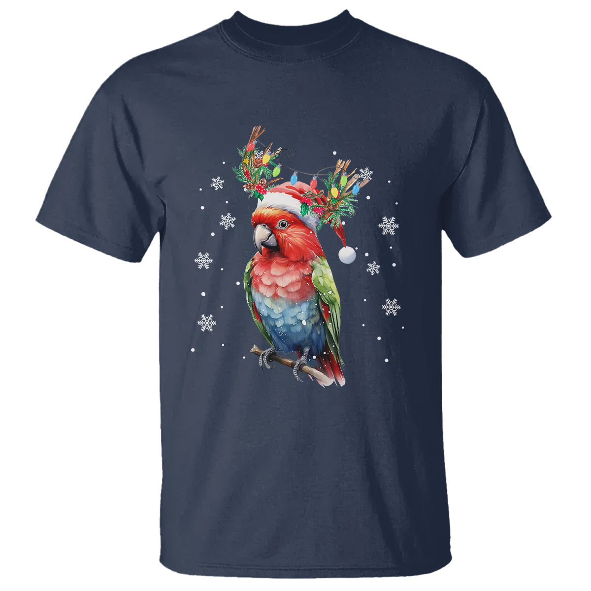 christmas-t-shirt-cute-parot-reindeer-santa-hat