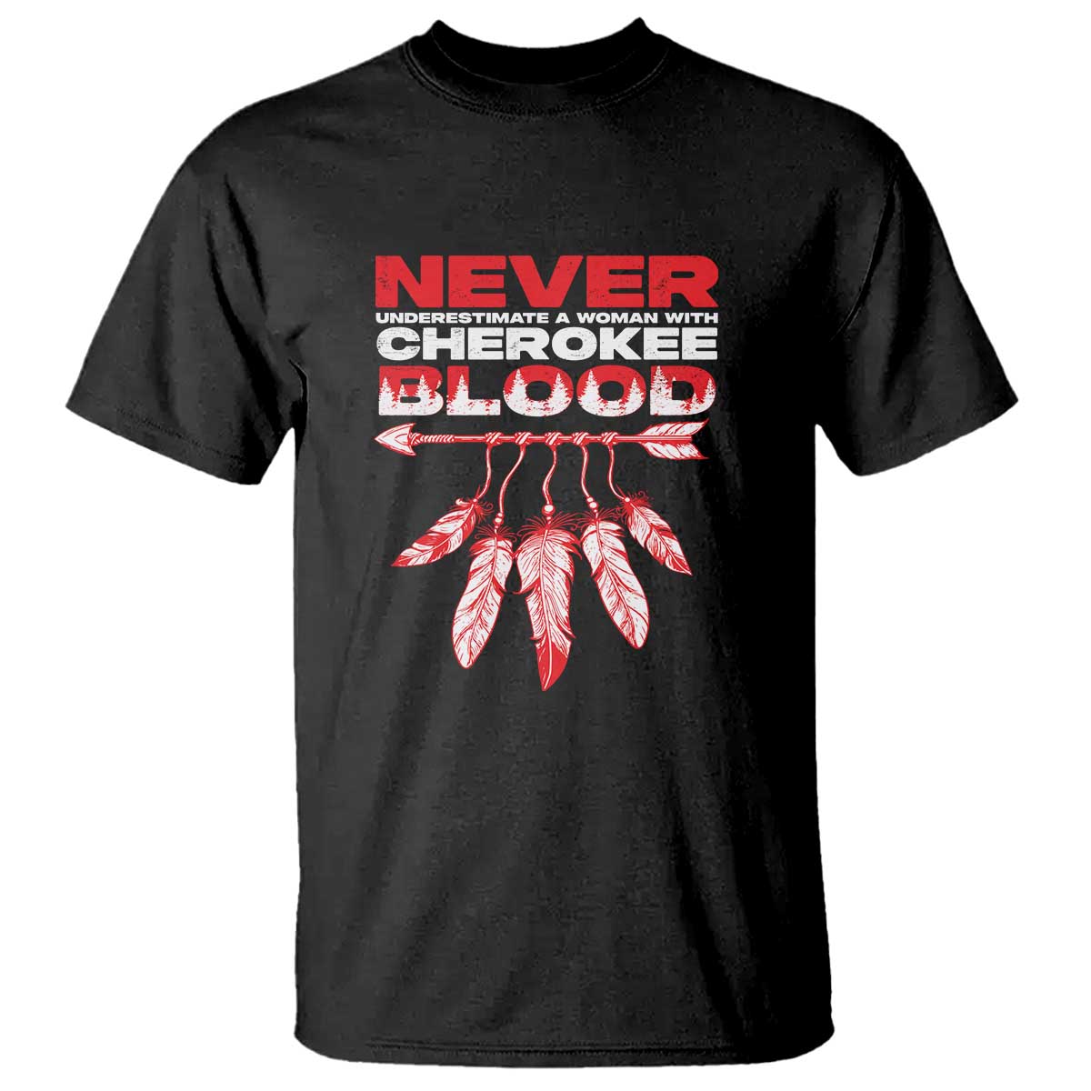 never-underestimate-a-woman-with-cherokee-blood-t-shirt
