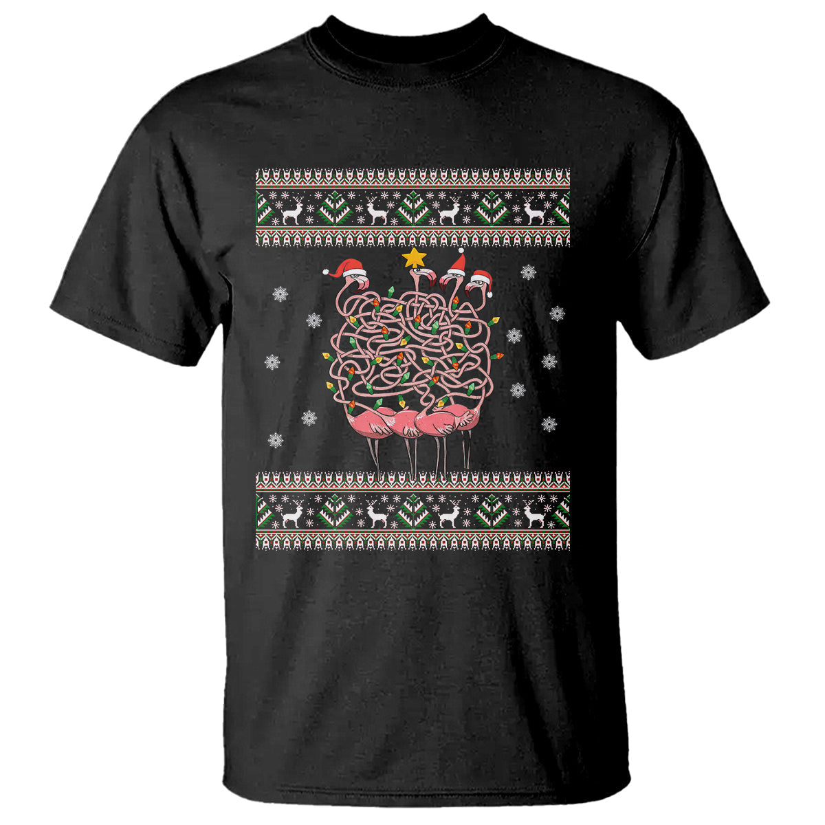 funny-flamingo-family-christmas-light-tangled-t-shirt