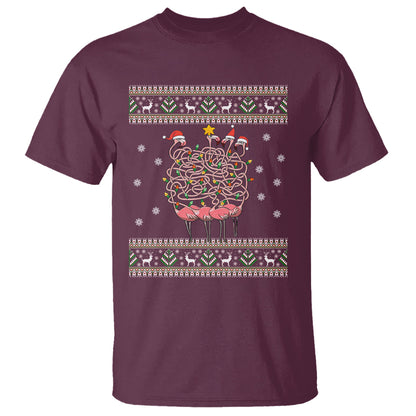 funny-flamingo-family-christmas-light-tangled-t-shirt