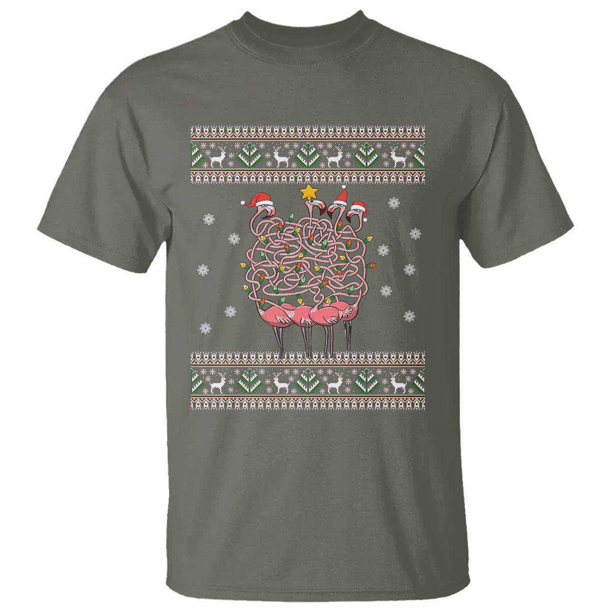 funny-flamingo-family-christmas-light-tangled-t-shirt