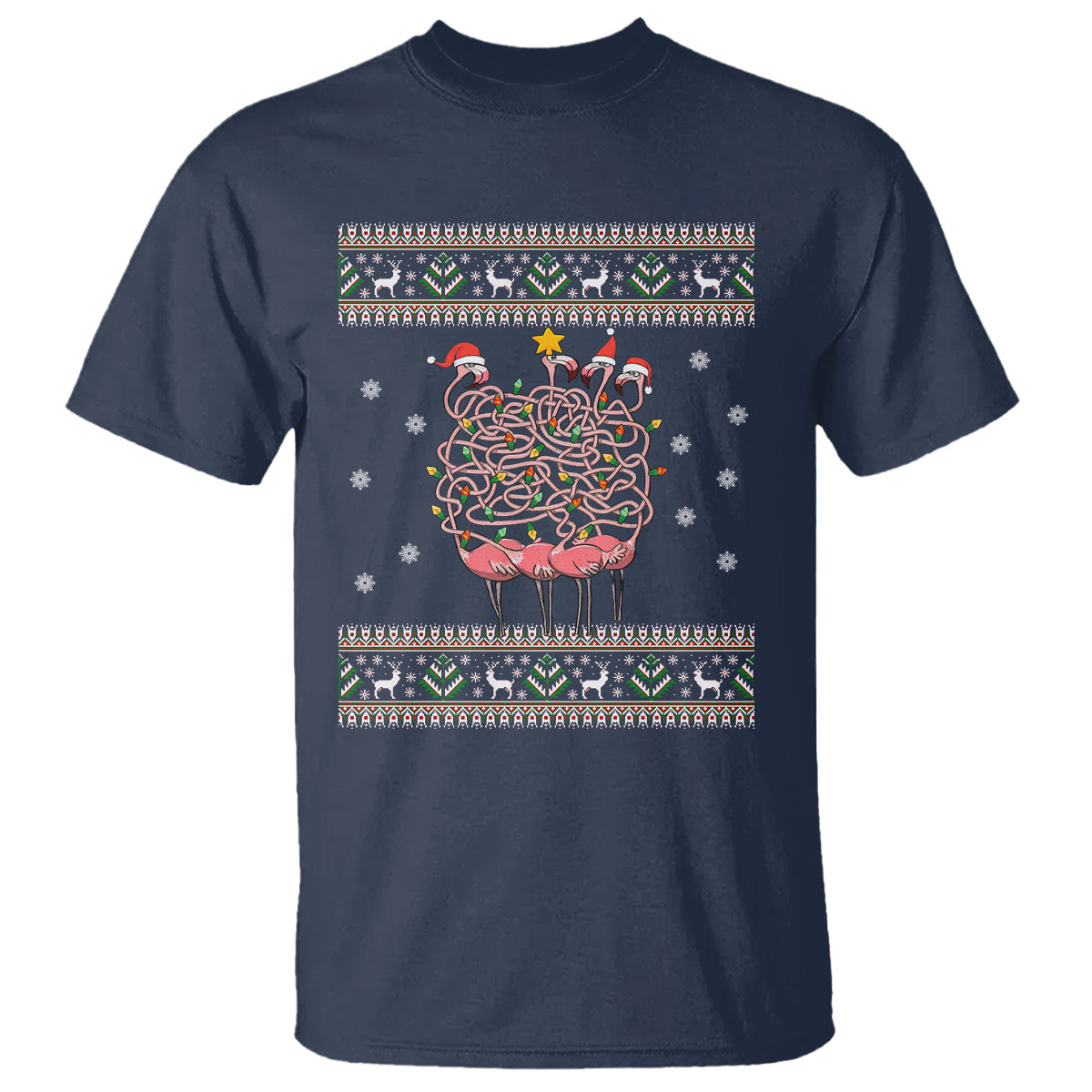 funny-flamingo-family-christmas-light-tangled-t-shirt