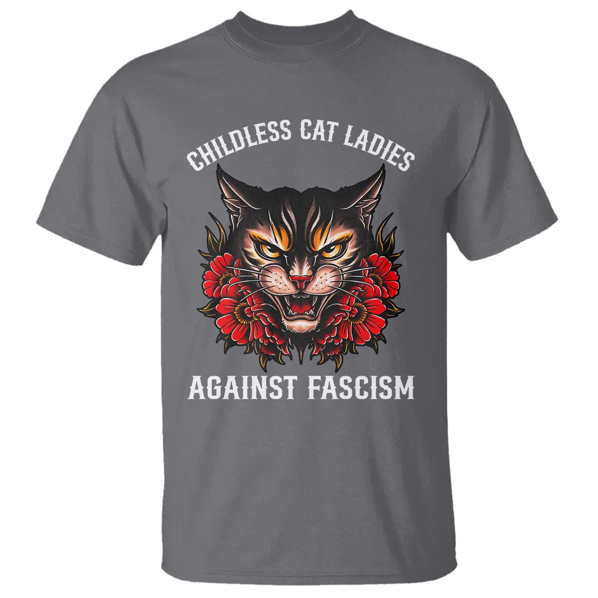 childless-cat-ladies-t-shirt-against-fascism-traditional-tattoo-cat