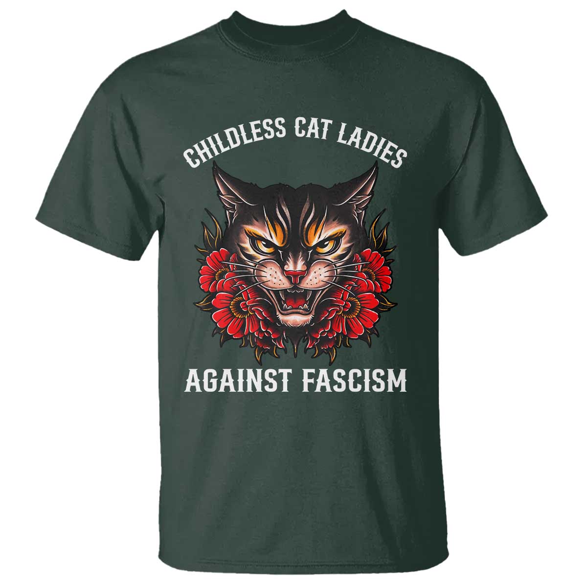 childless-cat-ladies-t-shirt-against-fascism-traditional-tattoo-cat
