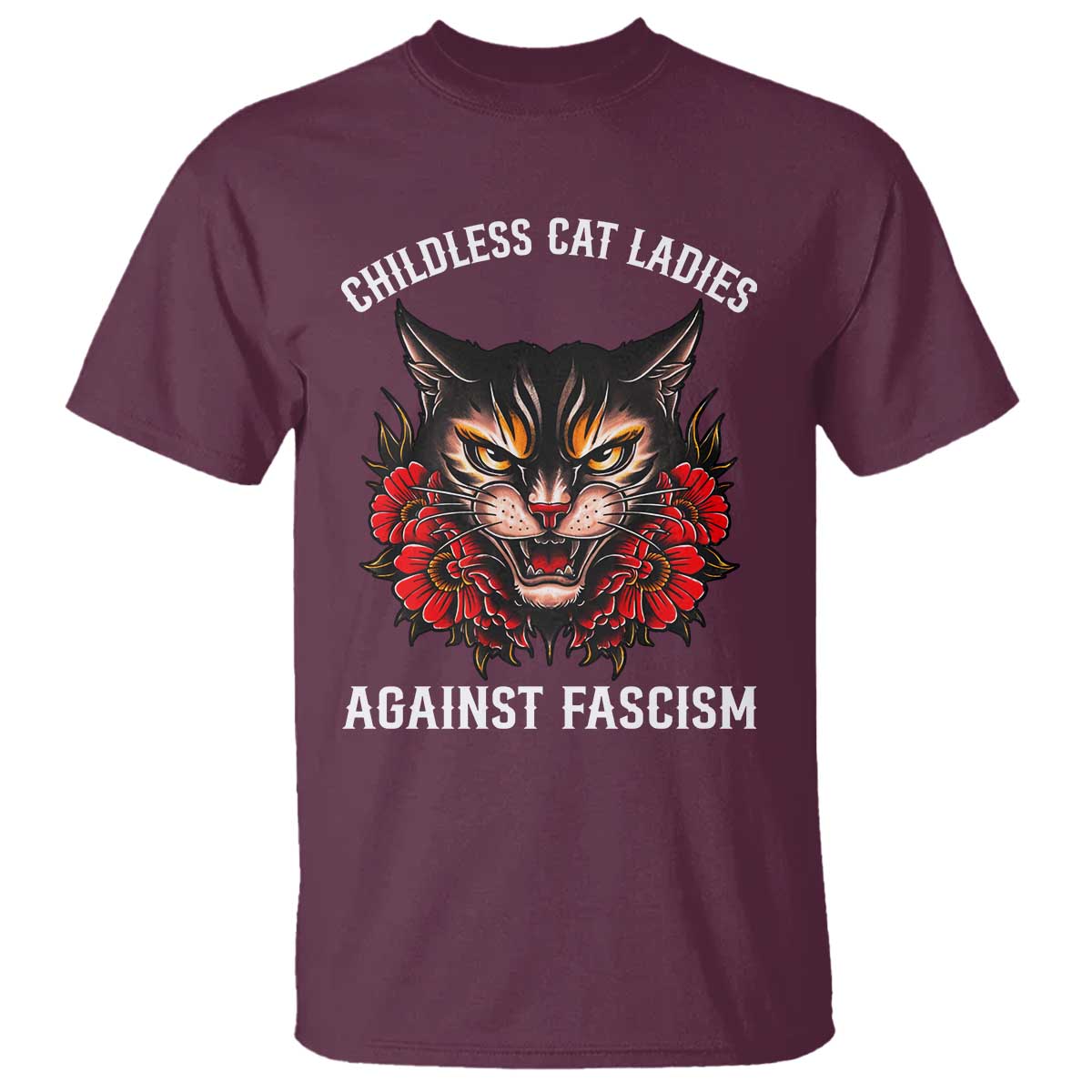 childless-cat-ladies-t-shirt-against-fascism-traditional-tattoo-cat