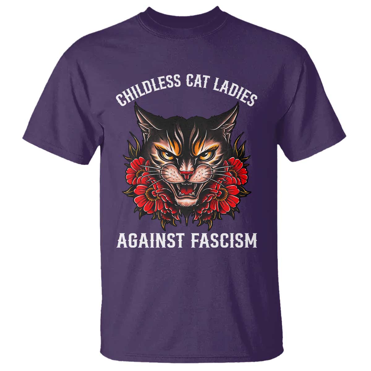 childless-cat-ladies-t-shirt-against-fascism-traditional-tattoo-cat