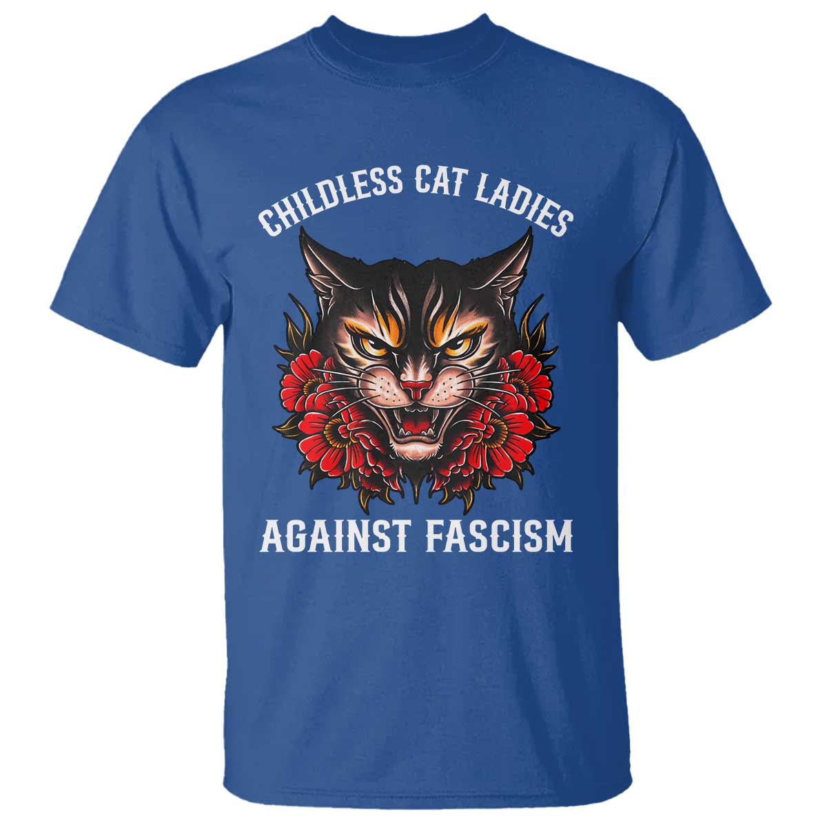 childless-cat-ladies-t-shirt-against-fascism-traditional-tattoo-cat
