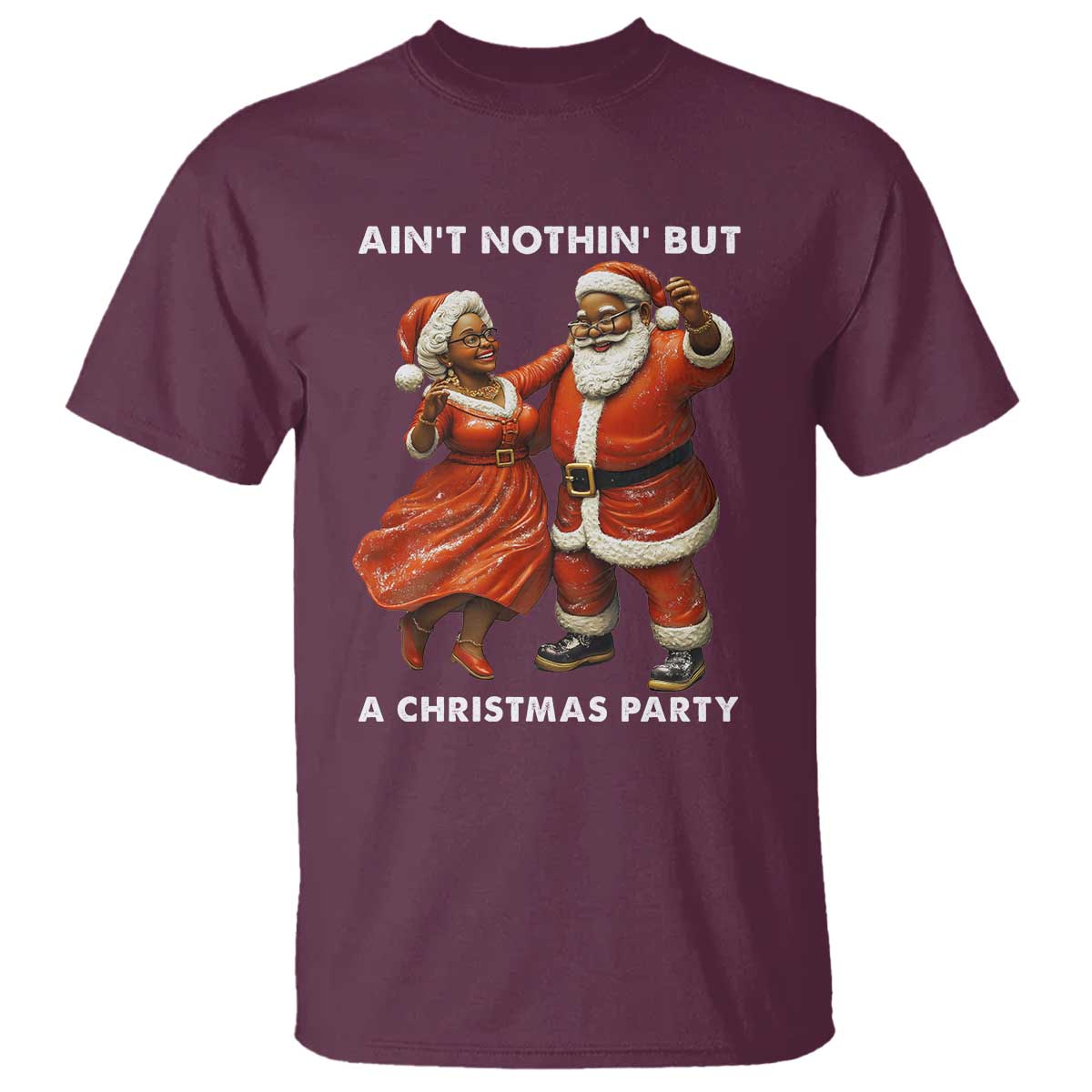 african-american-christmas-t-shirt-aint-nothin-but-a-christmas-party-mr-mrs-claus-dancing