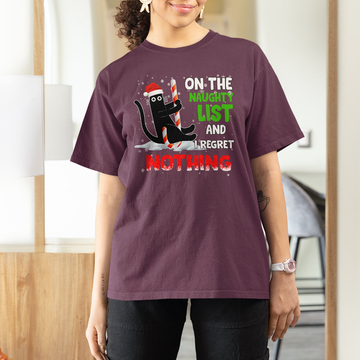 on-the-naughty-list-and-i-regret-nothing-funny-cat-lover-t-shirt