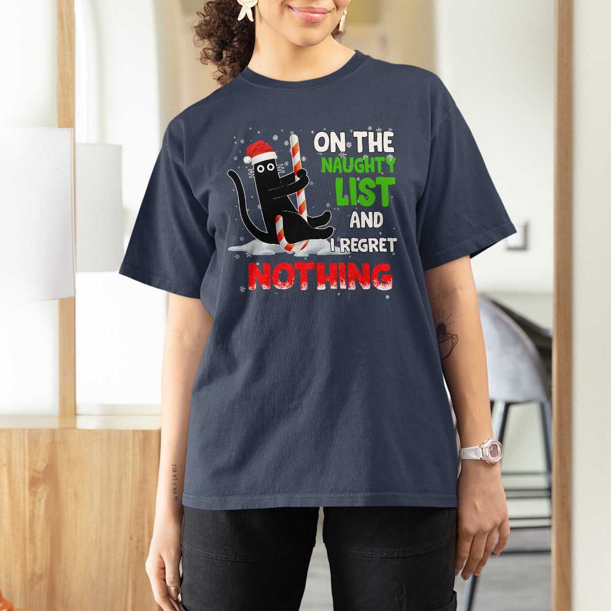 on-the-naughty-list-and-i-regret-nothing-funny-cat-lover-t-shirt