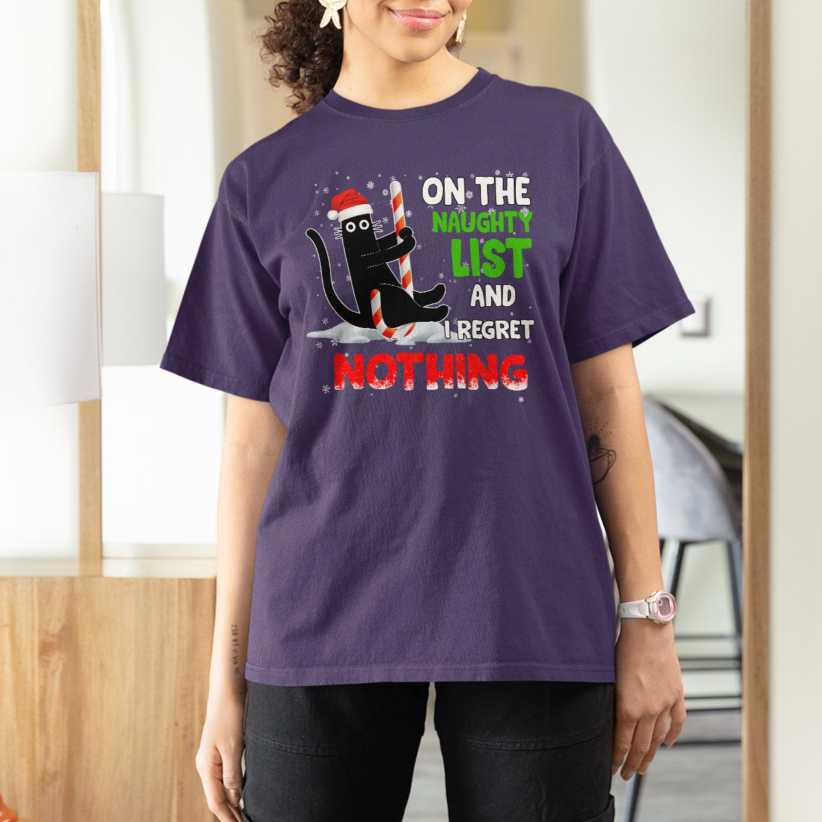 on-the-naughty-list-and-i-regret-nothing-funny-cat-lover-t-shirt