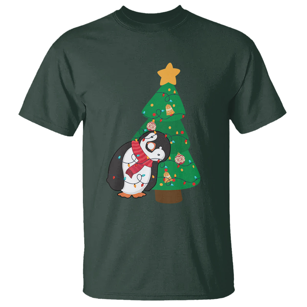 funny-penguin-with-christmas-tree-tangled-xmas-light-t-shirt