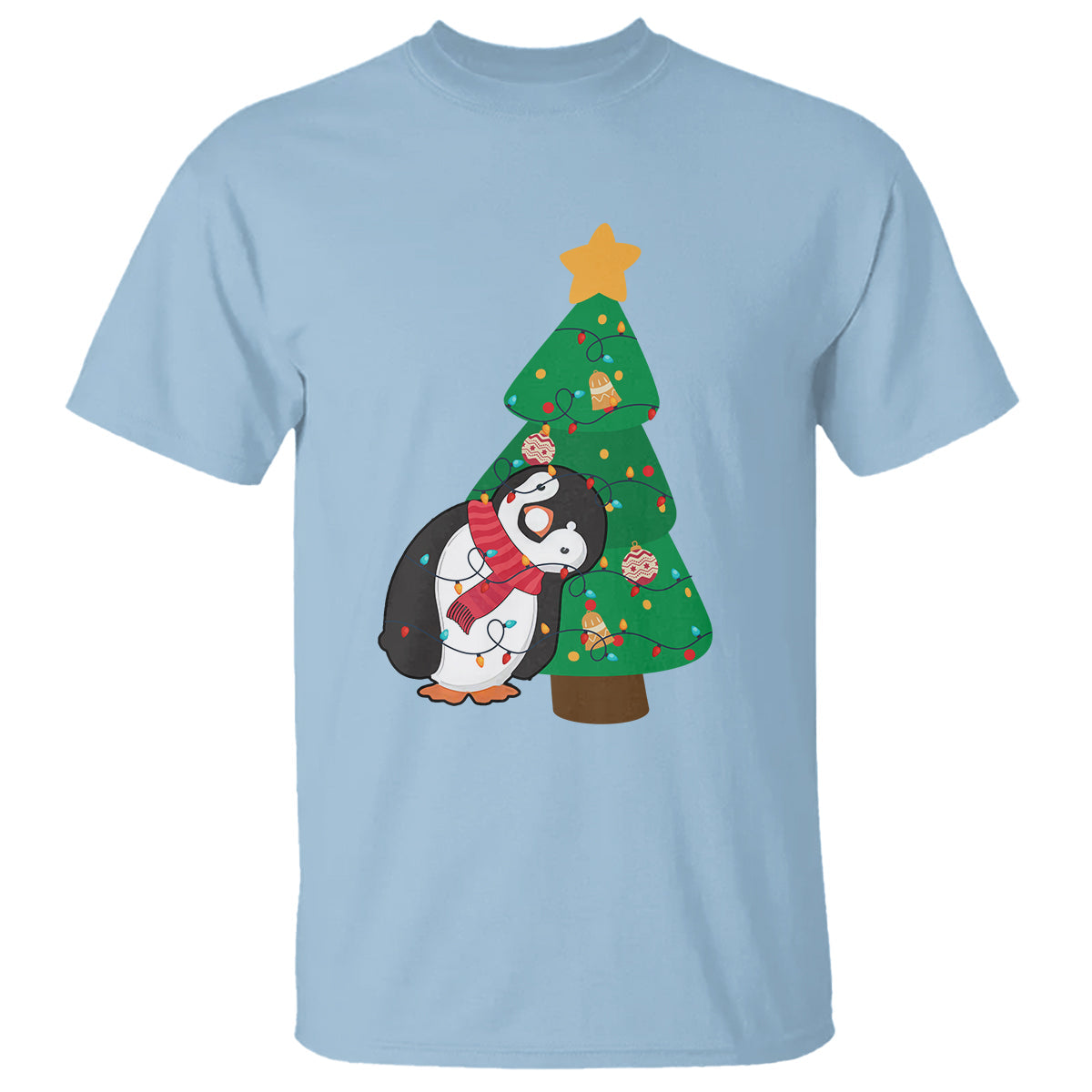 funny-penguin-with-christmas-tree-tangled-xmas-light-t-shirt