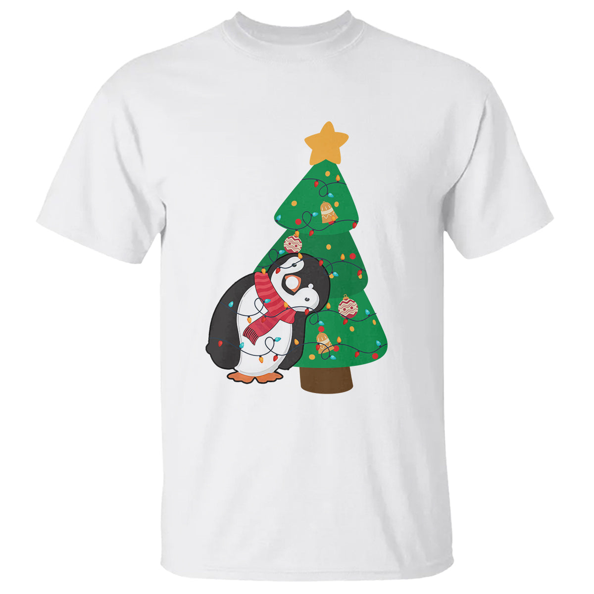 funny-penguin-with-christmas-tree-tangled-xmas-light-t-shirt