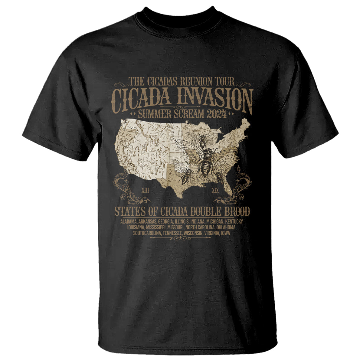 the-cicada-reunion-us-tour-2024-t-shirt-states-of-cicada-double-brood-xiii-xix-american-map