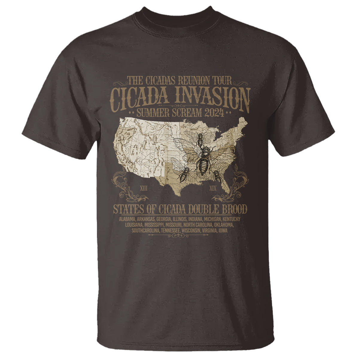 the-cicada-reunion-us-tour-2024-t-shirt-states-of-cicada-double-brood-xiii-xix-american-map