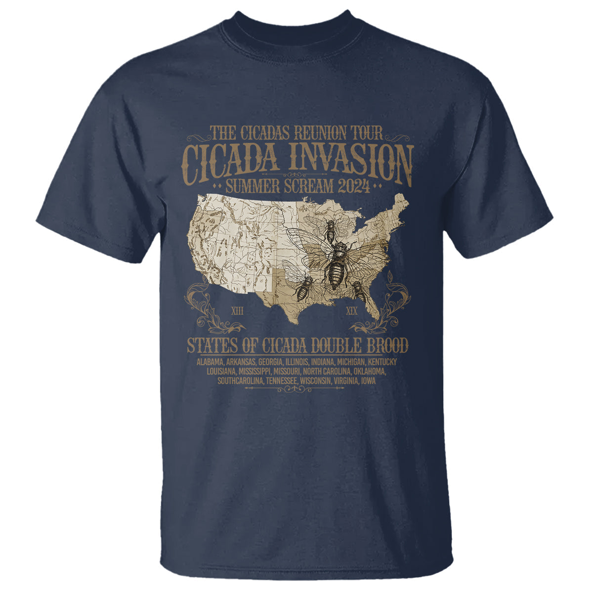 the-cicada-reunion-us-tour-2024-t-shirt-states-of-cicada-double-brood-xiii-xix-american-map