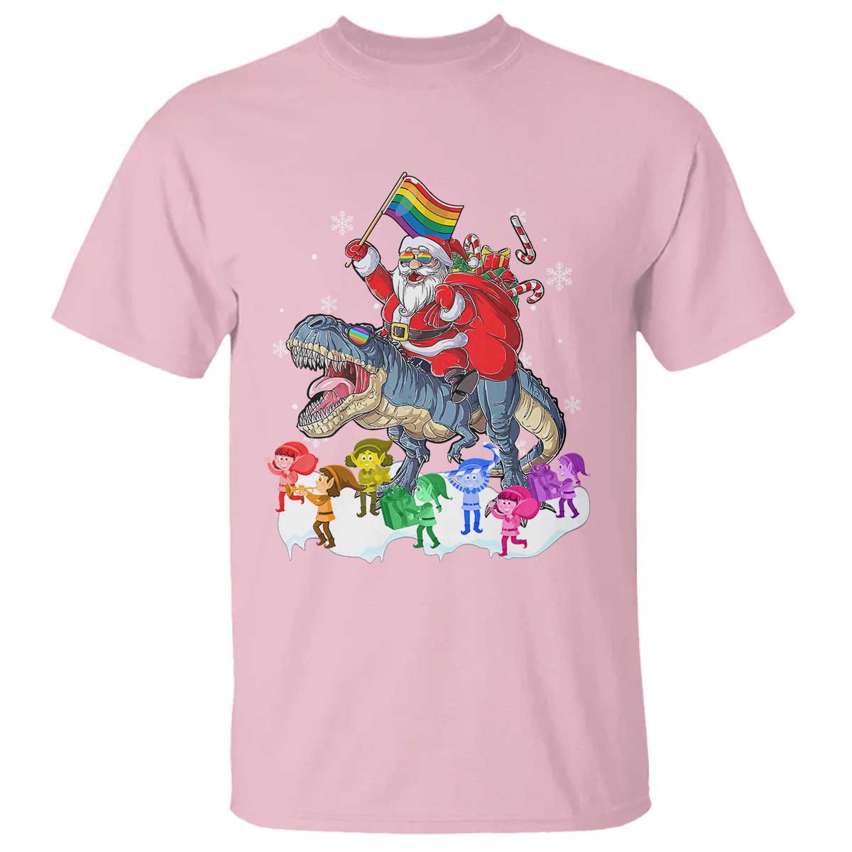 funny-christmas-lgbt-t-shirt-rainbow-flag-santa-riding-dinosaur