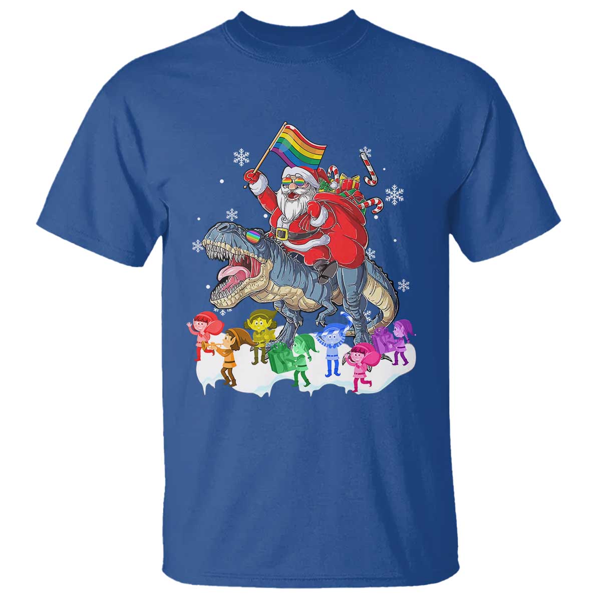 funny-christmas-lgbt-t-shirt-rainbow-flag-santa-riding-dinosaur