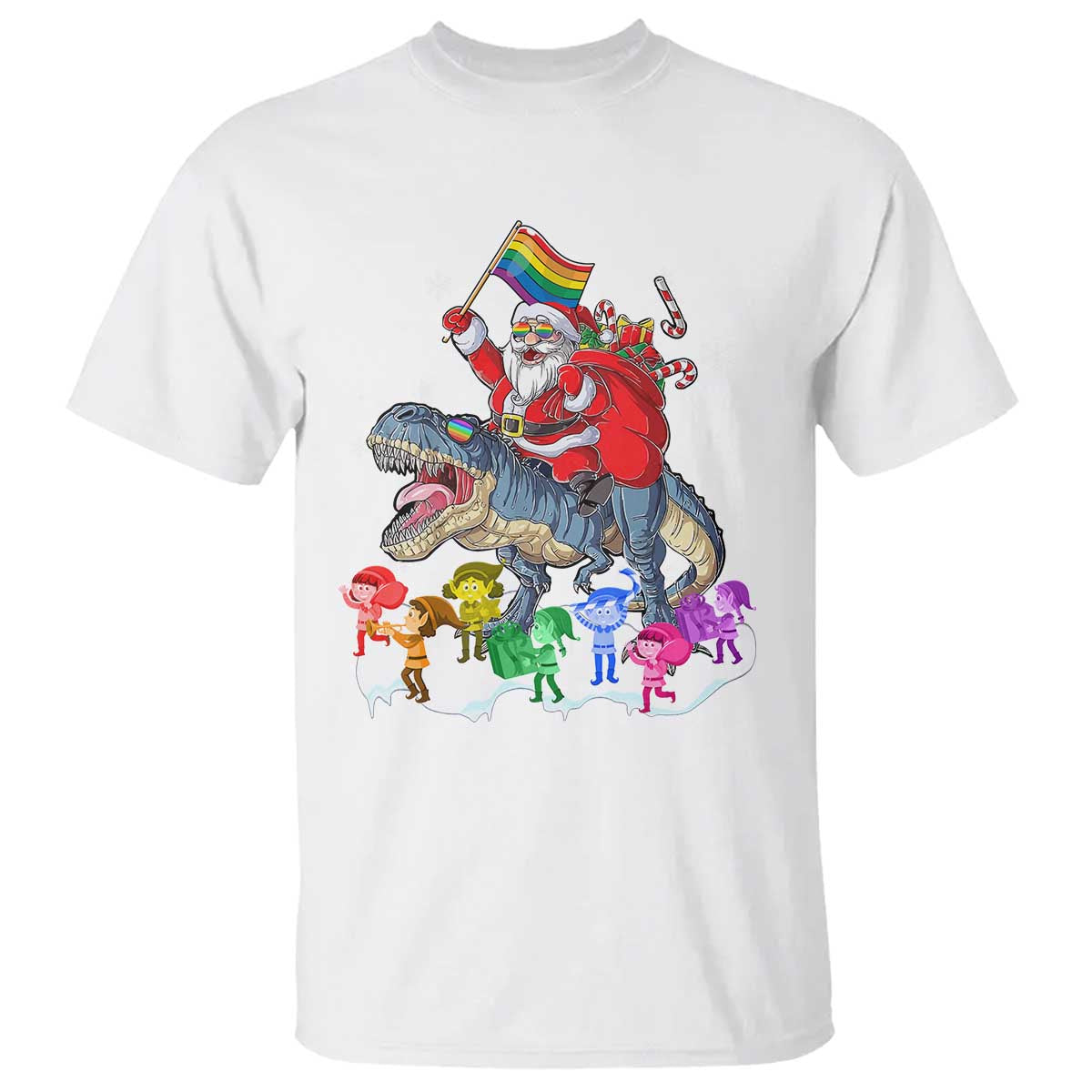 funny-christmas-lgbt-t-shirt-rainbow-flag-santa-riding-dinosaur